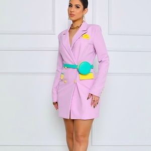 Pastel Color blocked Blazer Dress with Belt/ Fanny Pack